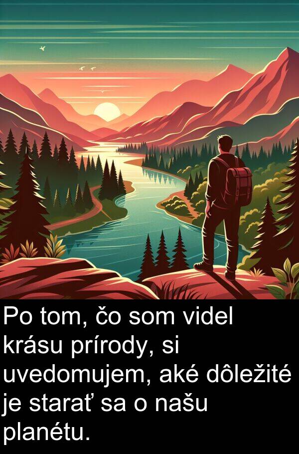 našu: Po tom, čo som videl krásu prírody, si uvedomujem, aké dôležité je starať sa o našu planétu.