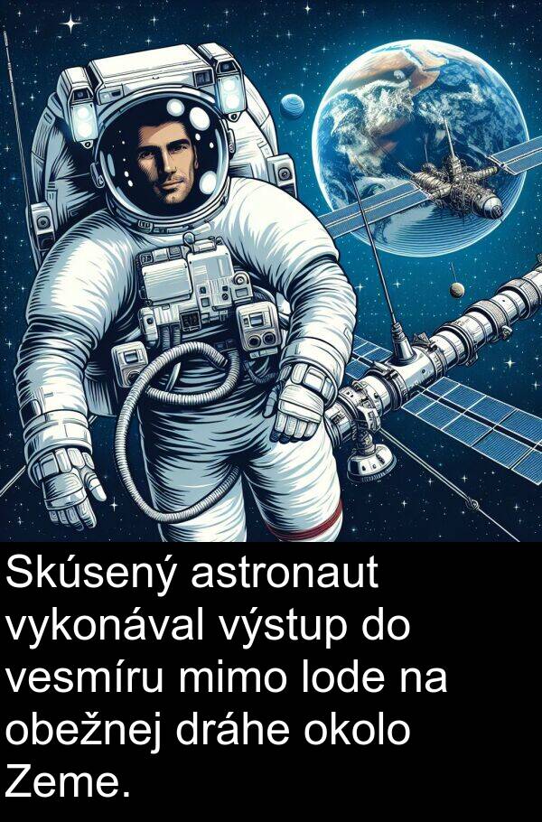 výstup: Skúsený astronaut vykonával výstup do vesmíru mimo lode na obežnej dráhe okolo Zeme.