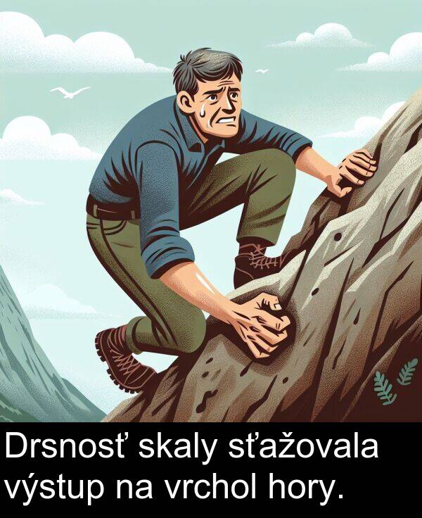 výstup: Drsnosť skaly sťažovala výstup na vrchol hory.