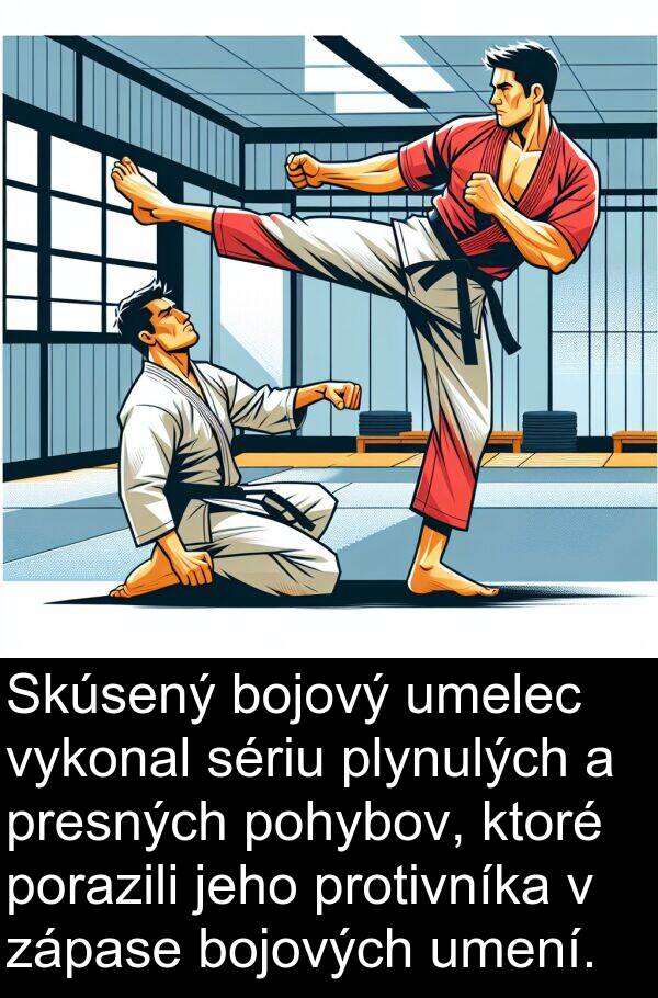 bojový: Skúsený bojový umelec vykonal sériu plynulých a presných pohybov, ktoré porazili jeho protivníka v zápase bojových umení.