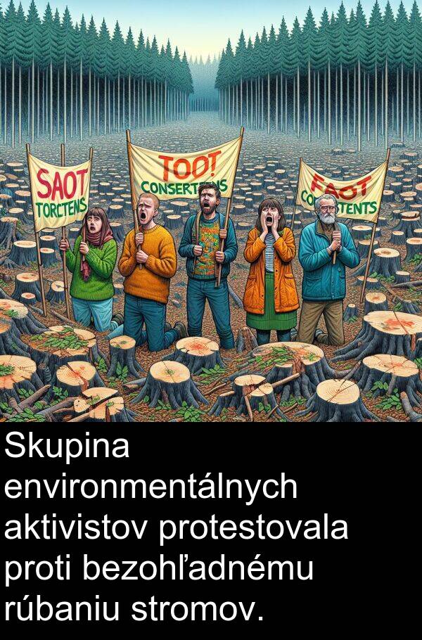 aktivistov: Skupina environmentálnych aktivistov protestovala proti bezohľadnému rúbaniu stromov.