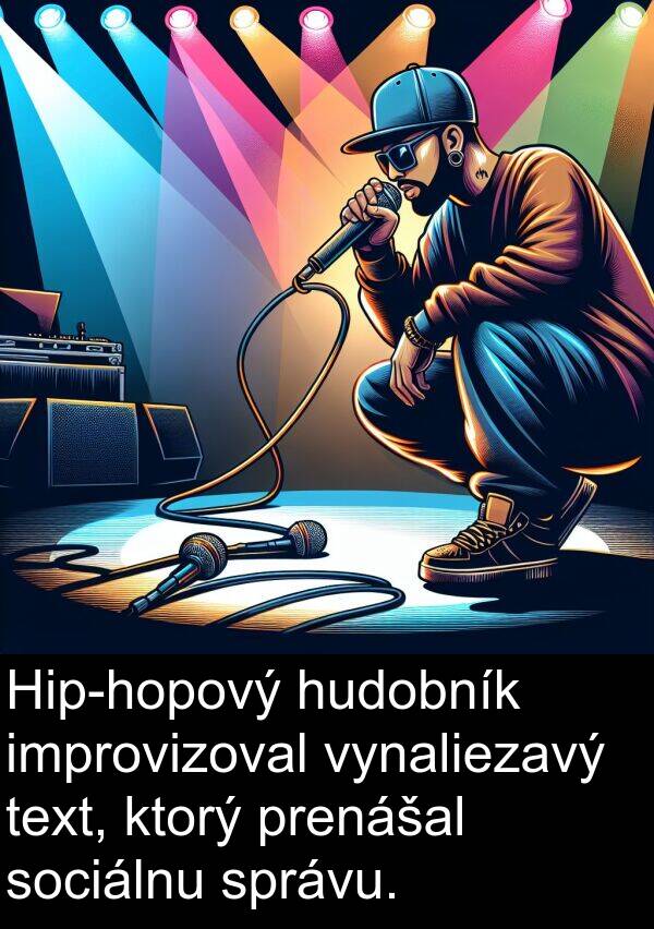 vynaliezavý: Hip-hopový hudobník improvizoval vynaliezavý text, ktorý prenášal sociálnu správu.