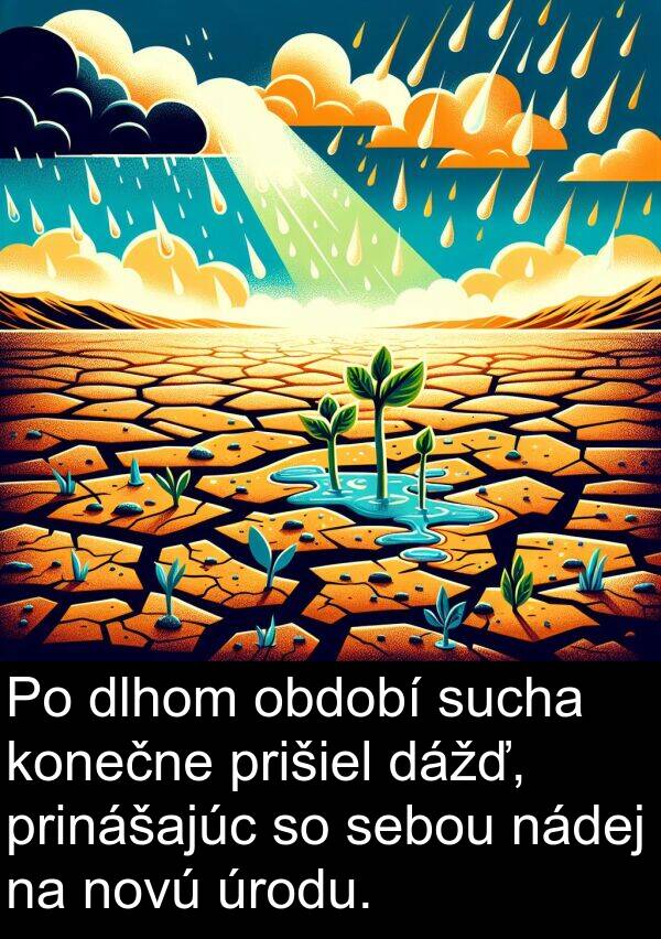 nádej: Po dlhom období sucha konečne prišiel dážď, prinášajúc so sebou nádej na novú úrodu.