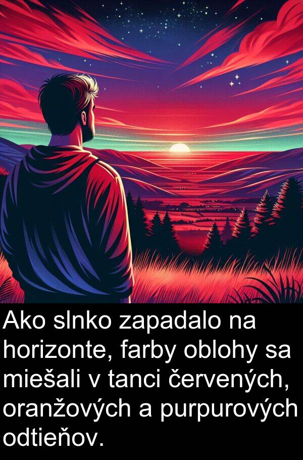 červených: Ako slnko zapadalo na horizonte, farby oblohy sa miešali v tanci červených, oranžových a purpurových odtieňov.