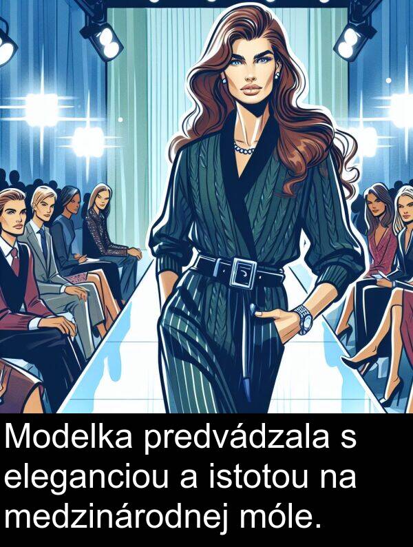 istotou: Modelka predvádzala s eleganciou a istotou na medzinárodnej móle.