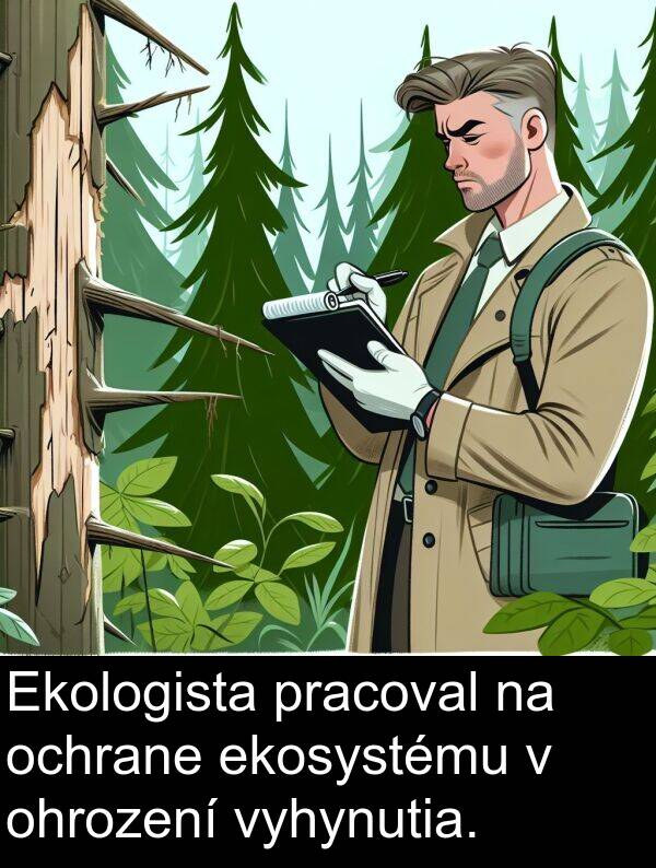 ekosystému: Ekologista pracoval na ochrane ekosystému v ohrození vyhynutia.