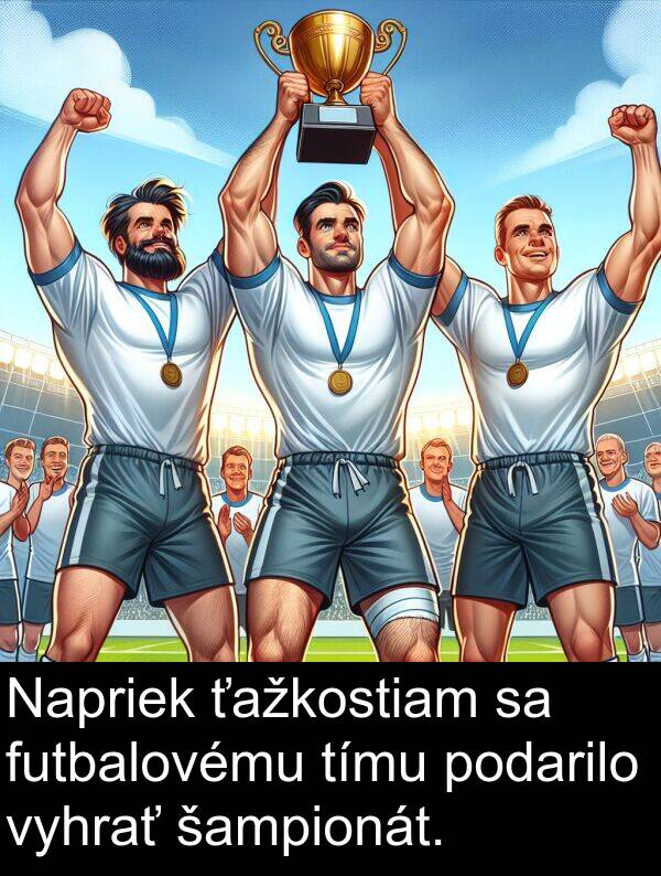 šampionát: Napriek ťažkostiam sa futbalovému tímu podarilo vyhrať šampionát.