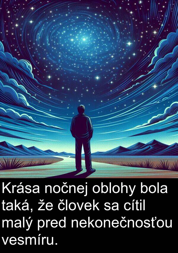 oblohy: Krása nočnej oblohy bola taká, že človek sa cítil malý pred nekonečnosťou vesmíru.