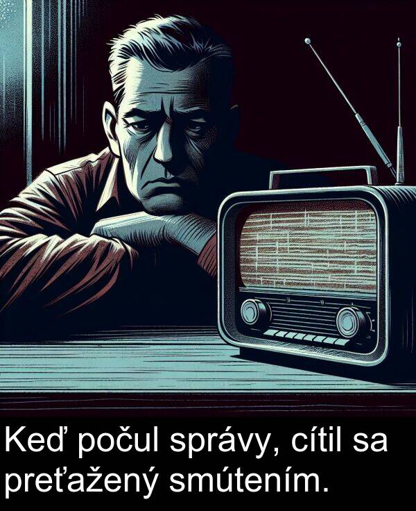 smútením: Keď počul správy, cítil sa preťažený smútením.