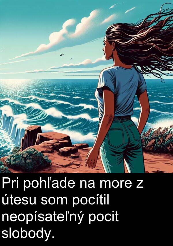 slobody: Pri pohľade na more z útesu som pocítil neopísateľný pocit slobody.