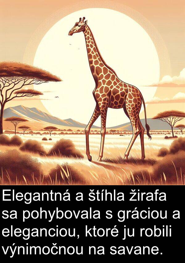 výnimočnou: Elegantná a štíhla žirafa sa pohybovala s gráciou a eleganciou, ktoré ju robili výnimočnou na savane.