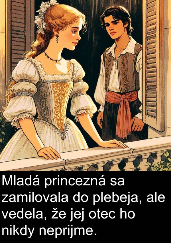 nikdy: Mladá princezná sa zamilovala do plebeja, ale vedela, že jej otec ho nikdy neprijme.