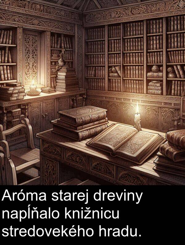 napĺňalo: Aróma starej dreviny napĺňalo knižnicu stredovekého hradu.