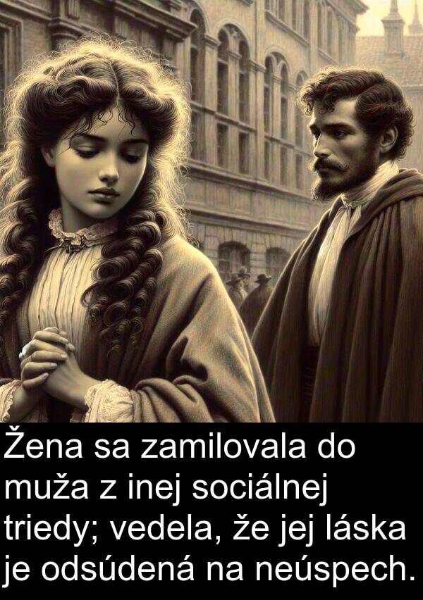 muža: Žena sa zamilovala do muža z inej sociálnej triedy; vedela, že jej láska je odsúdená na neúspech.