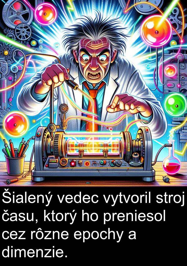 dimenzie: Šialený vedec vytvoril stroj času, ktorý ho preniesol cez rôzne epochy a dimenzie.
