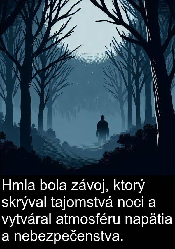 skrýval: Hmla bola závoj, ktorý skrýval tajomstvá noci a vytváral atmosféru napätia a nebezpečenstva.