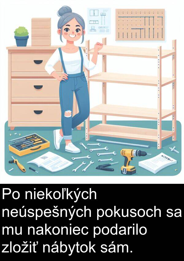 nábytok: Po niekoľkých neúspešných pokusoch sa mu nakoniec podarilo zložiť nábytok sám.
