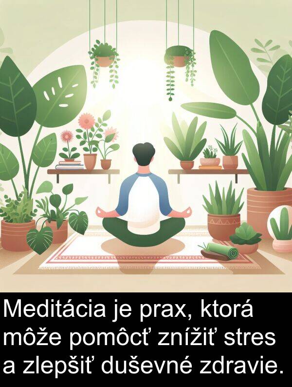 znížiť: Meditácia je prax, ktorá môže pomôcť znížiť stres a zlepšiť duševné zdravie.