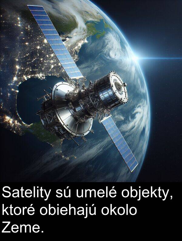 obiehajú: Satelity sú umelé objekty, ktoré obiehajú okolo Zeme.