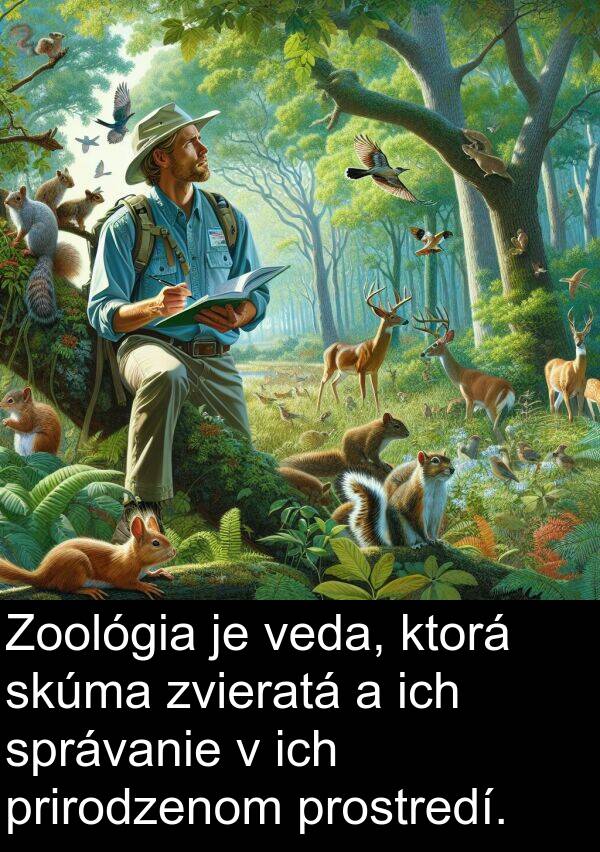 prostredí: Zoológia je veda, ktorá skúma zvieratá a ich správanie v ich prirodzenom prostredí.