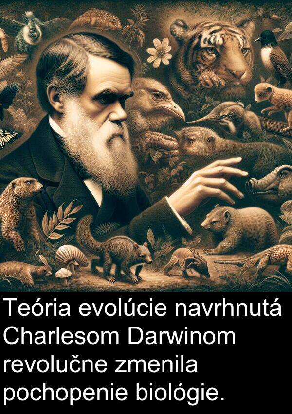 navrhnutá: Teória evolúcie navrhnutá Charlesom Darwinom revolučne zmenila pochopenie biológie.