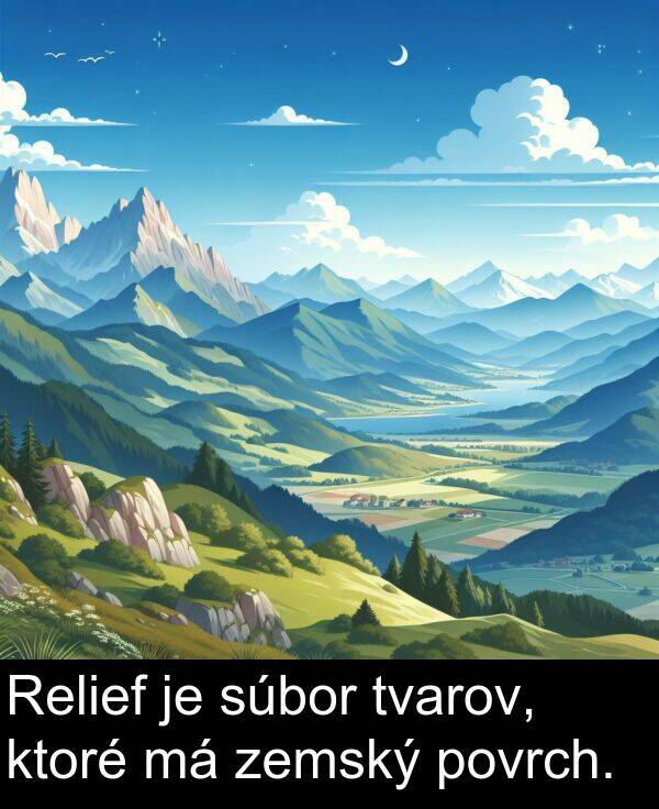 ktoré: Relief je súbor tvarov, ktoré má zemský povrch.