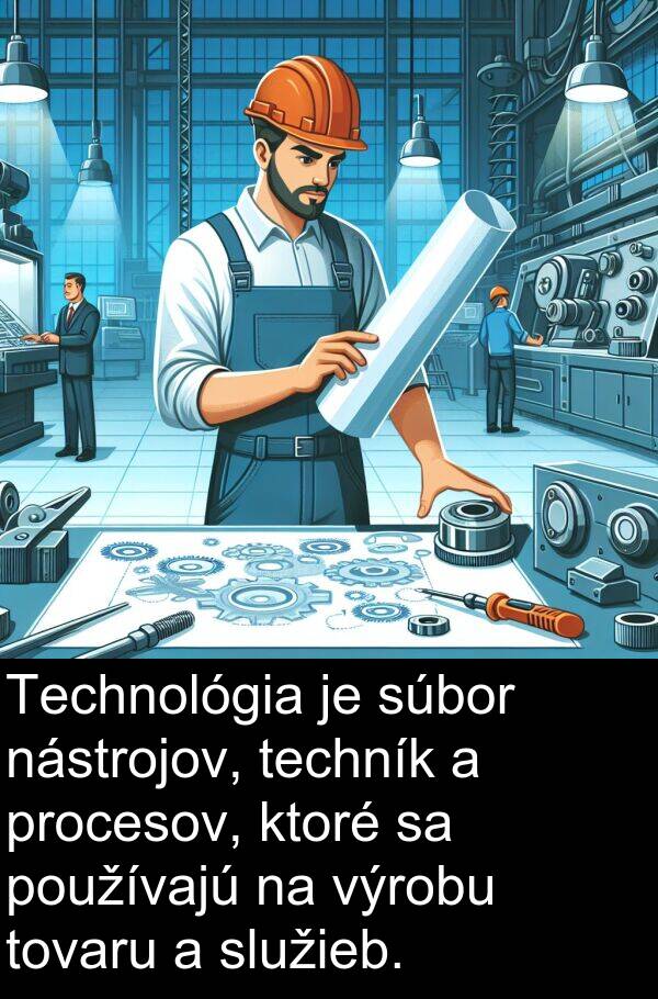 výrobu: Technológia je súbor nástrojov, techník a procesov, ktoré sa používajú na výrobu tovaru a služieb.