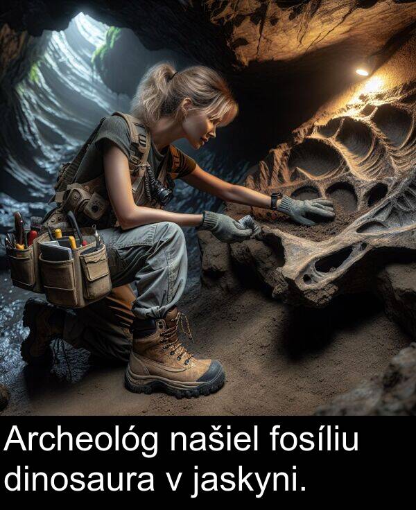 fosíliu: Archeológ našiel fosíliu dinosaura v jaskyni.