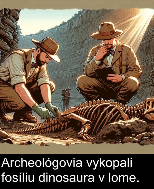 fosíliu: Archeológovia vykopali fosíliu dinosaura v lome.