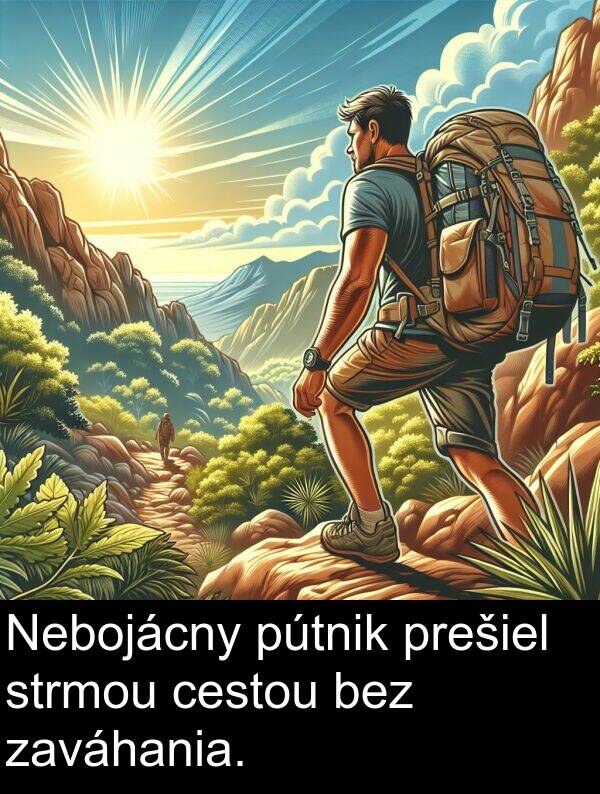 cestou: Nebojácny pútnik prešiel strmou cestou bez zaváhania.