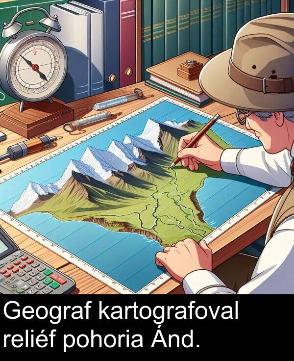 kartografoval: Geograf kartografoval reliéf pohoria Ánd.