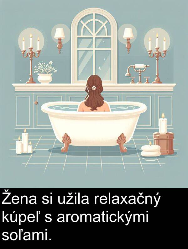 aromatickými: Žena si užila relaxačný kúpeľ s aromatickými soľami.
