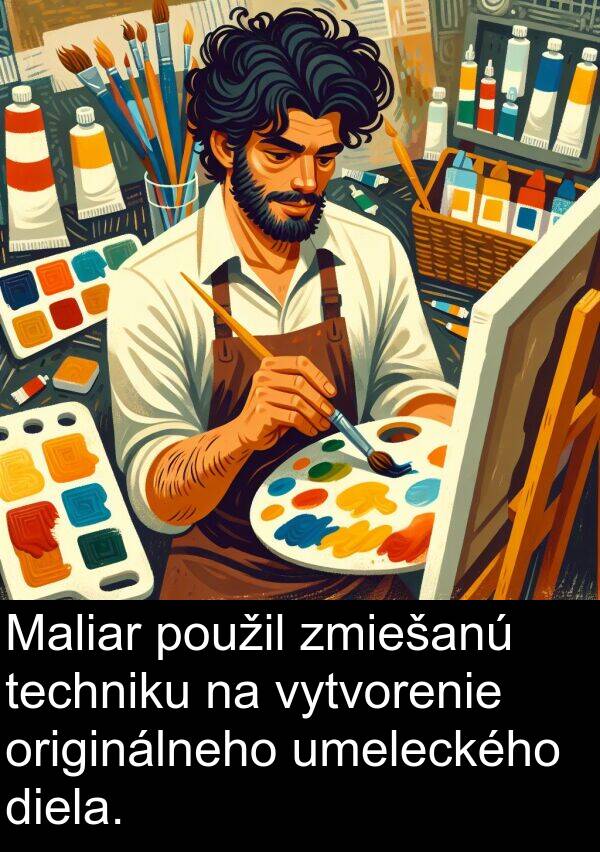 techniku: Maliar použil zmiešanú techniku na vytvorenie originálneho umeleckého diela.
