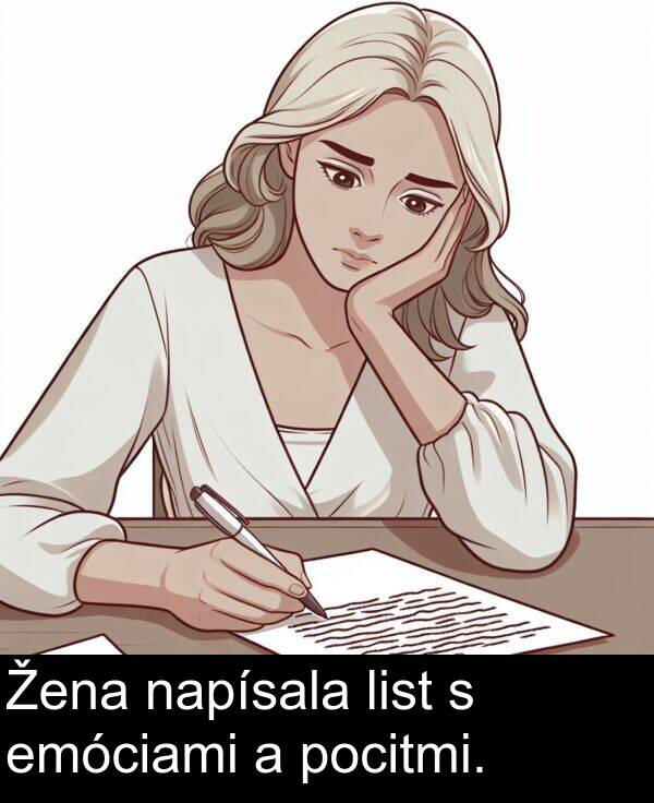 napísala: Žena napísala list s emóciami a pocitmi.