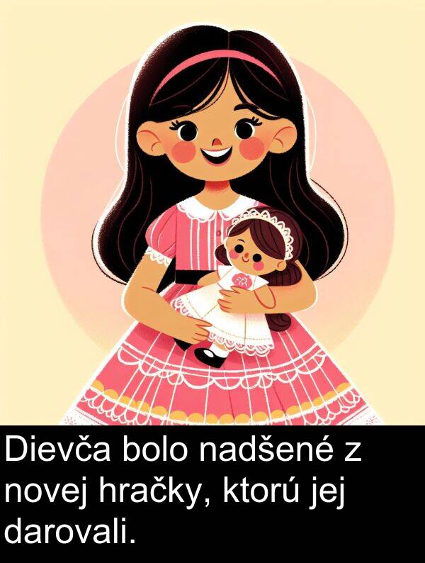 jej: Dievča bolo nadšené z novej hračky, ktorú jej darovali.