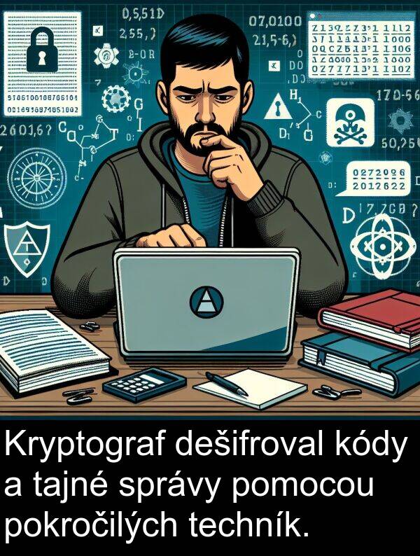kódy: Kryptograf dešifroval kódy a tajné správy pomocou pokročilých techník.