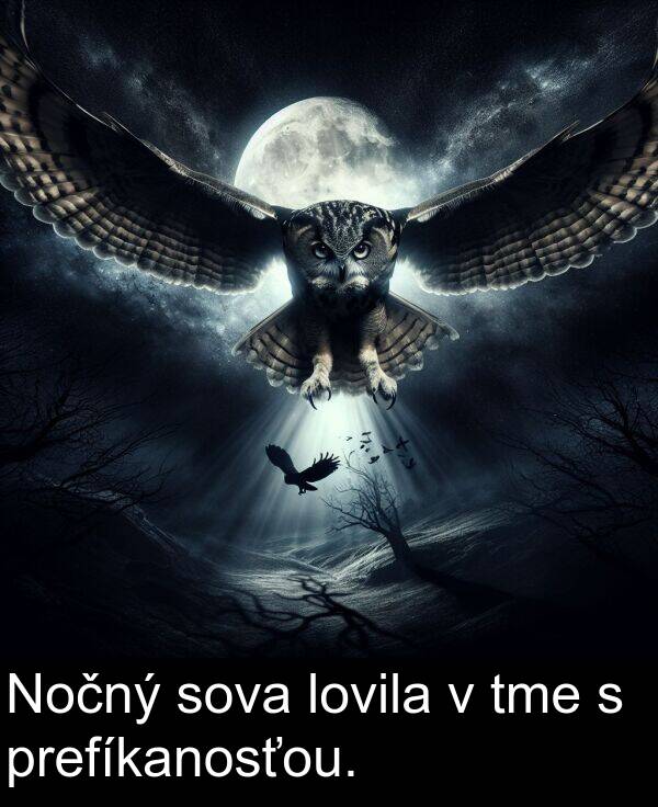 prefíkanosťou: Nočný sova lovila v tme s prefíkanosťou.