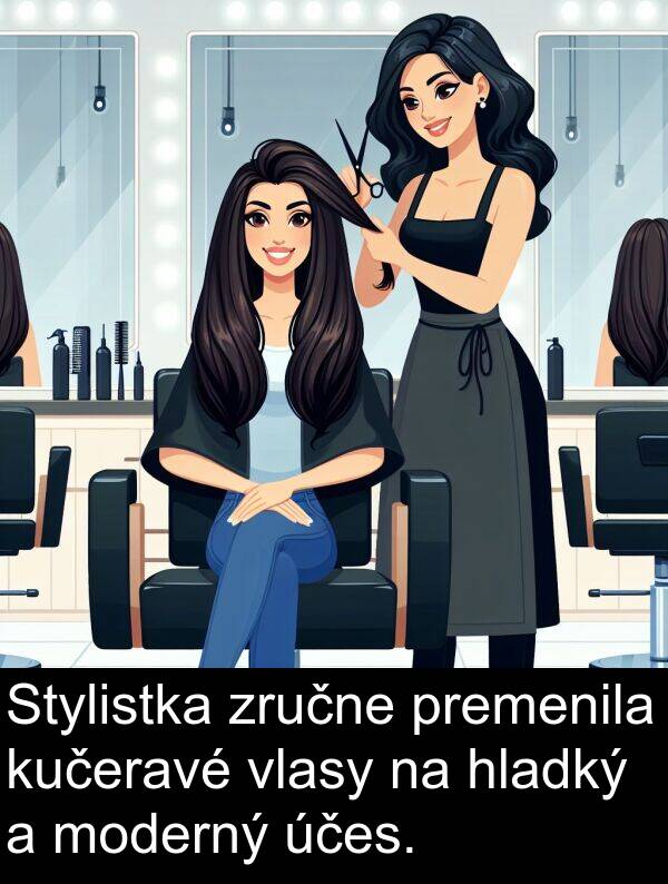 hladký: Stylistka zručne premenila kučeravé vlasy na hladký a moderný účes.