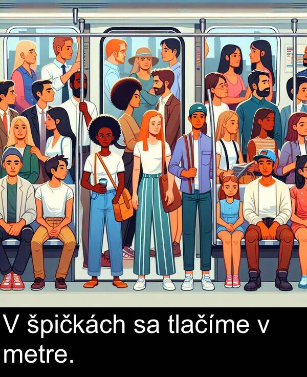 tlačíme: V špičkách sa tlačíme v metre.