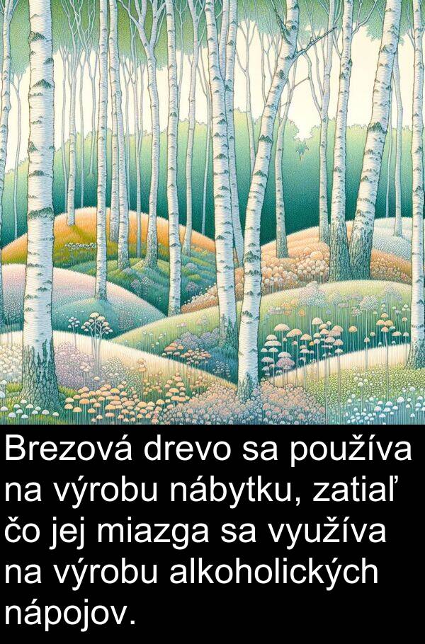 nábytku: Brezová drevo sa používa na výrobu nábytku, zatiaľ čo jej miazga sa využíva na výrobu alkoholických nápojov.