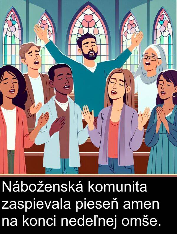 nedeľnej: Náboženská komunita zaspievala pieseň amen na konci nedeľnej omše.
