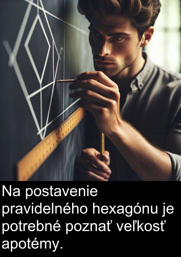 veľkosť: Na postavenie pravidelného hexagónu je potrebné poznať veľkosť apotémy.