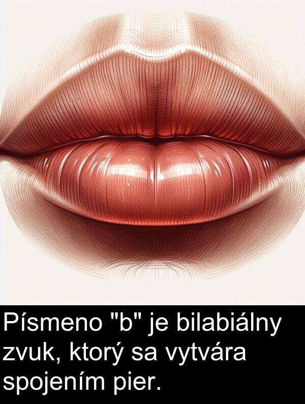spojením: Písmeno "b" je bilabiálny zvuk, ktorý sa vytvára spojením pier.