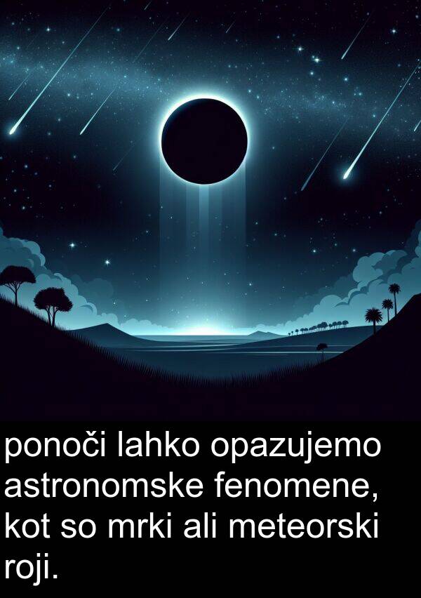 mrki: ponoči lahko opazujemo astronomske fenomene, kot so mrki ali meteorski roji.