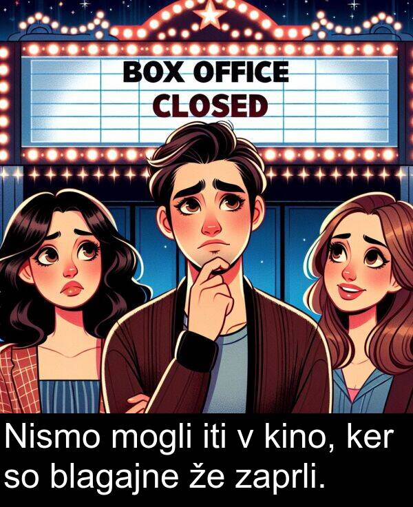 kino: Nismo mogli iti v kino, ker so blagajne že zaprli.