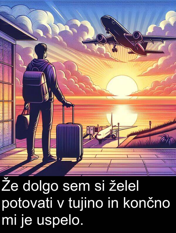 želel: Že dolgo sem si želel potovati v tujino in končno mi je uspelo.