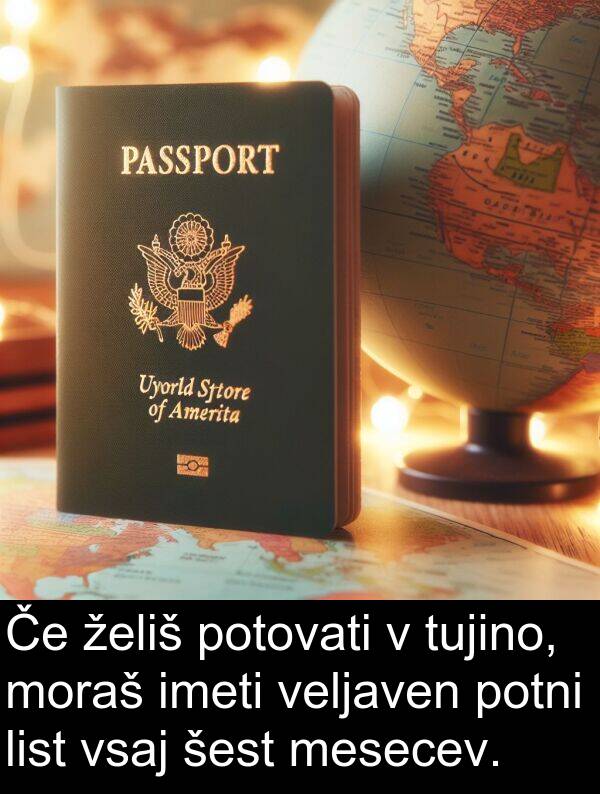 želiš: Če želiš potovati v tujino, moraš imeti veljaven potni list vsaj šest mesecev.
