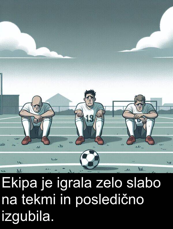 posledično: Ekipa je igrala zelo slabo na tekmi in posledično izgubila.