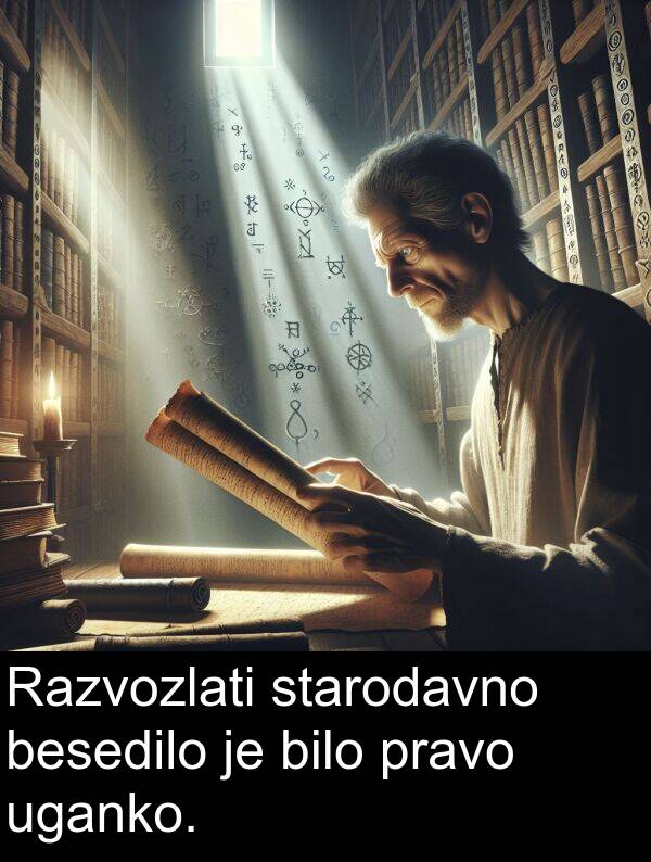 besedilo: Razvozlati starodavno besedilo je bilo pravo uganko.