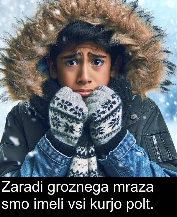 mraza: Zaradi groznega mraza smo imeli vsi kurjo polt.